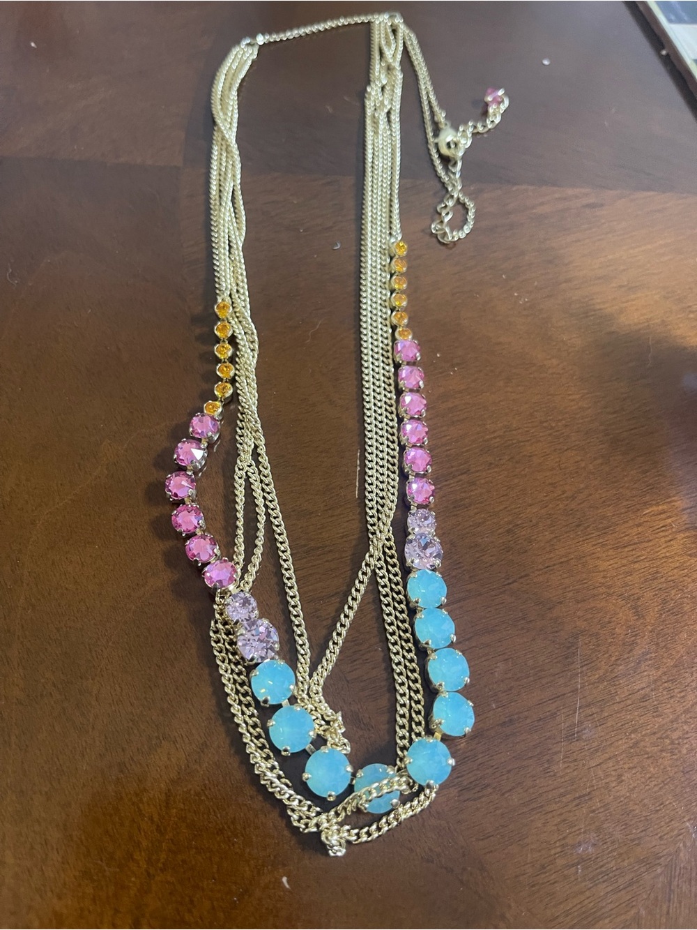 Sorrelli Gold-Tone Multistrand Necklace with Pink, Blue and Yellow Stones
